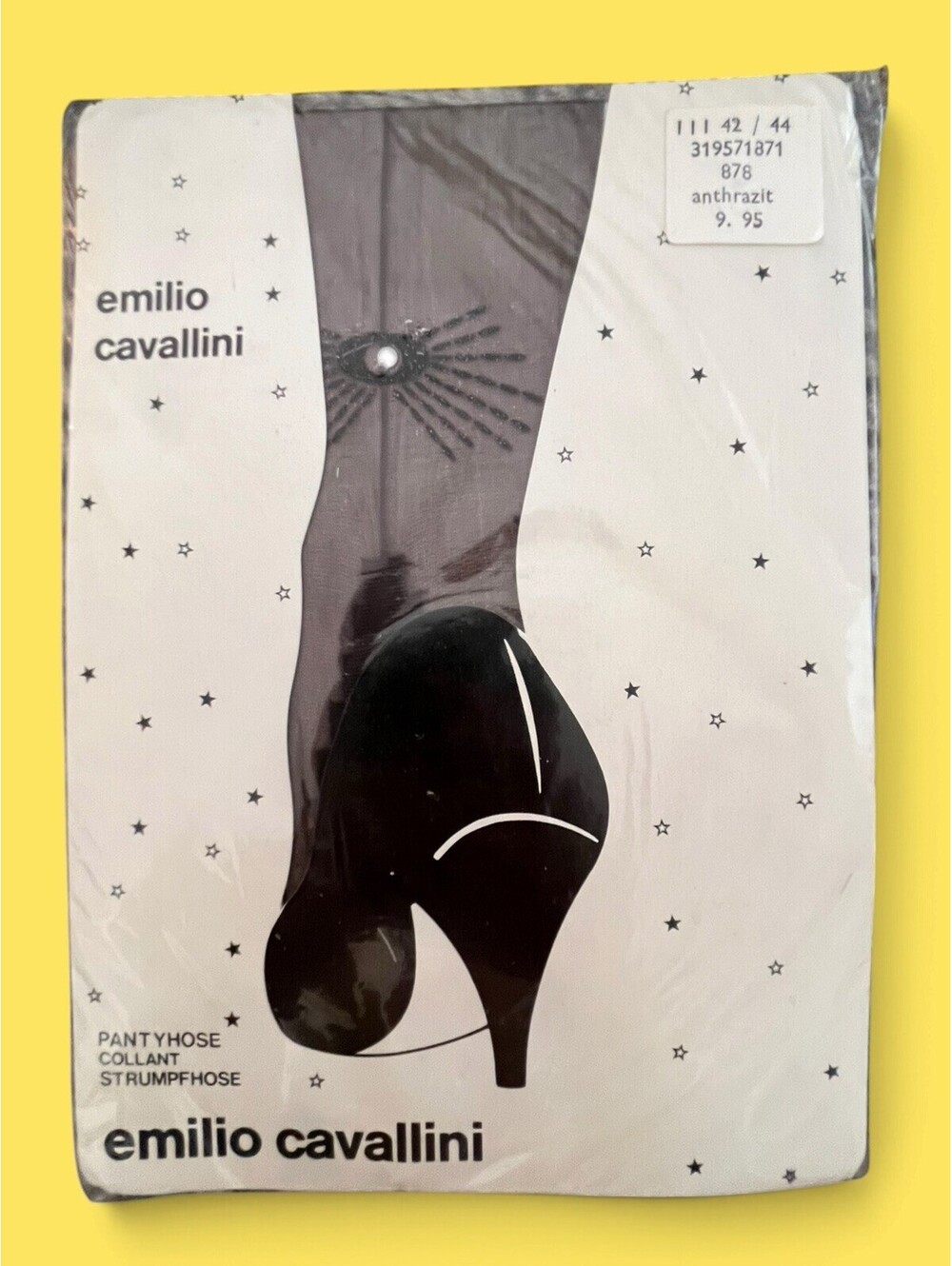 Vtg 80s Emilio Cavallini Back Seam Burst Tights Pantyhose Anthrazit Gray III 42